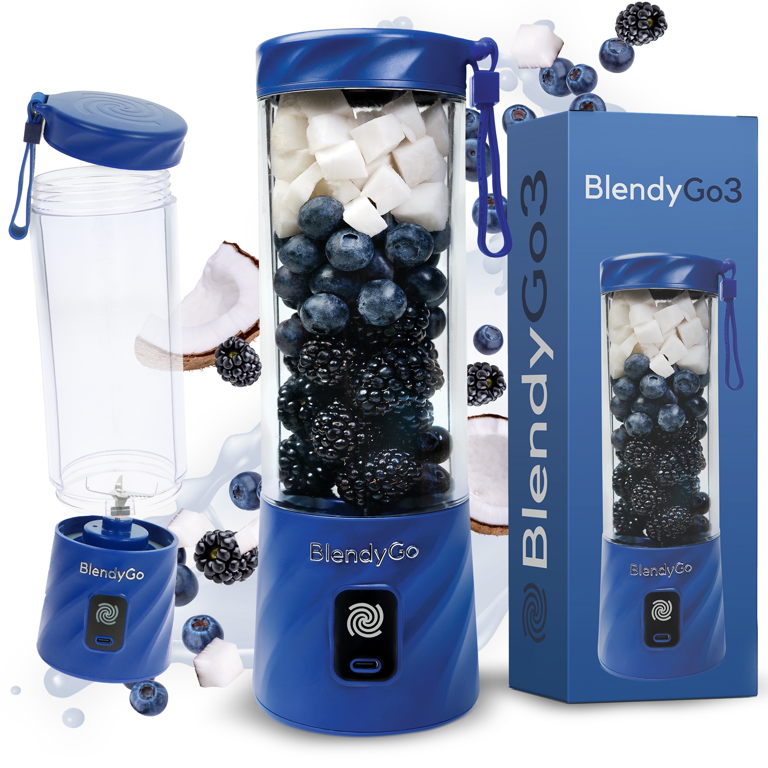 BlendyGo hrnčekový mixér Smoothie mixér mini hrnčekový mixér 3 250 W modrý